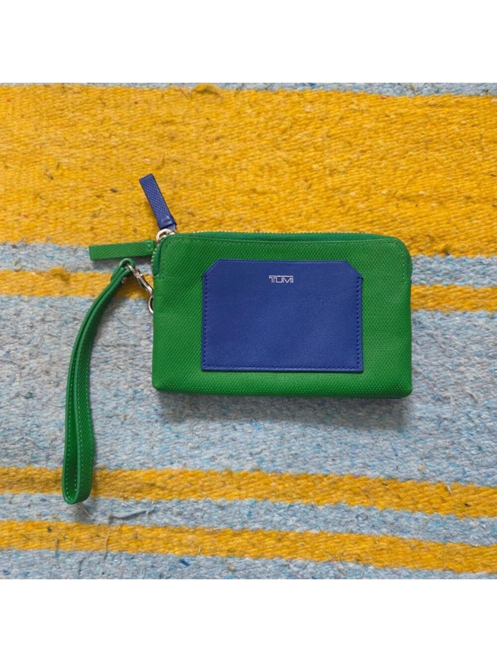 Tumi Prism Double Zip Phone Case Clutch Wallet Green and Blue